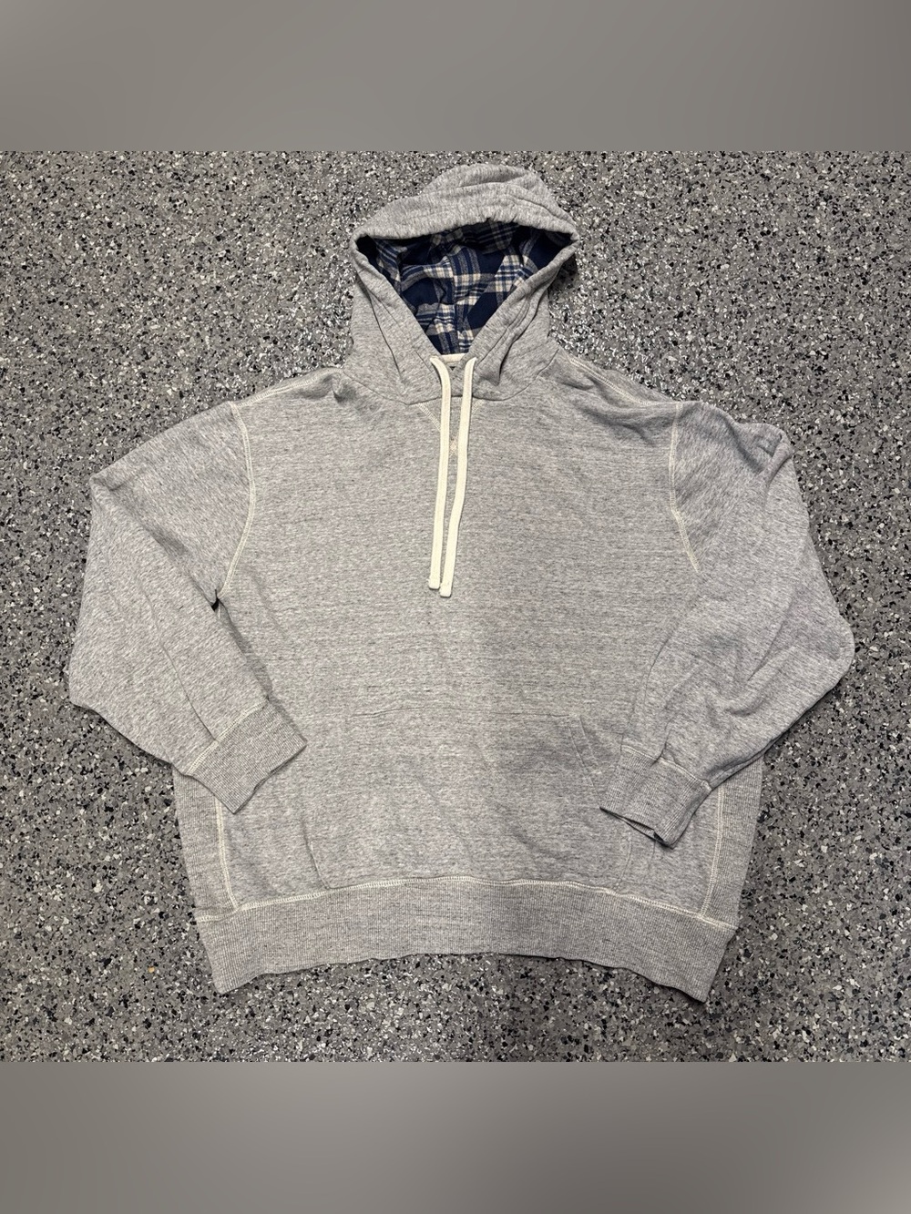 American Eagle Outfitters Gray Hoodie with Navy Plaid Lining